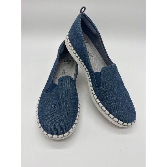 Clarks Cloudsteppers Step Glow Slip-On Comfort Loafers Blue Denim Womens 7.5 - Picture 1 of 6